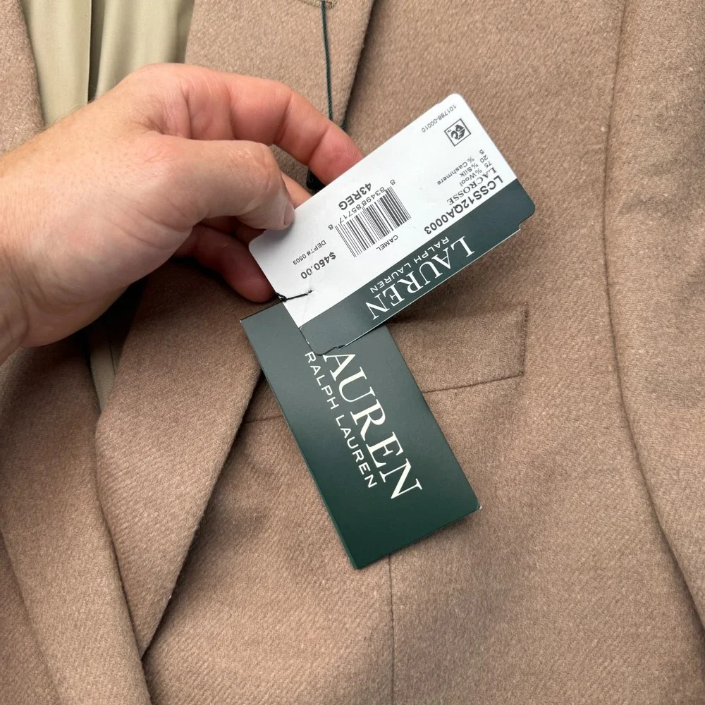 NWT Lauren Ralph Lauren 43R Blazer Lacrosse Camel Wool Silk Cashmere Sport Coat
